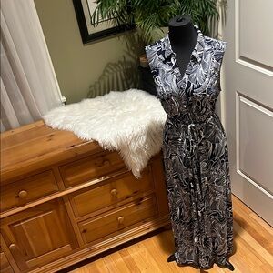 Talbots Elegant Black and White Floral Dress